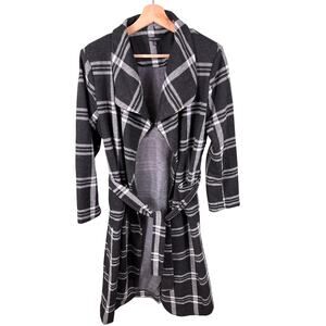 Shinestar Women's Size Medium Black and White Belted Flannel Shacket Trench Coat